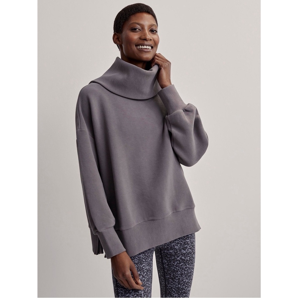 Varley Milton Roll Neck Ottoman Sweatshirt in Deep Charcoal